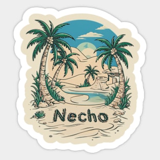 name Necho written in the sand Sticker